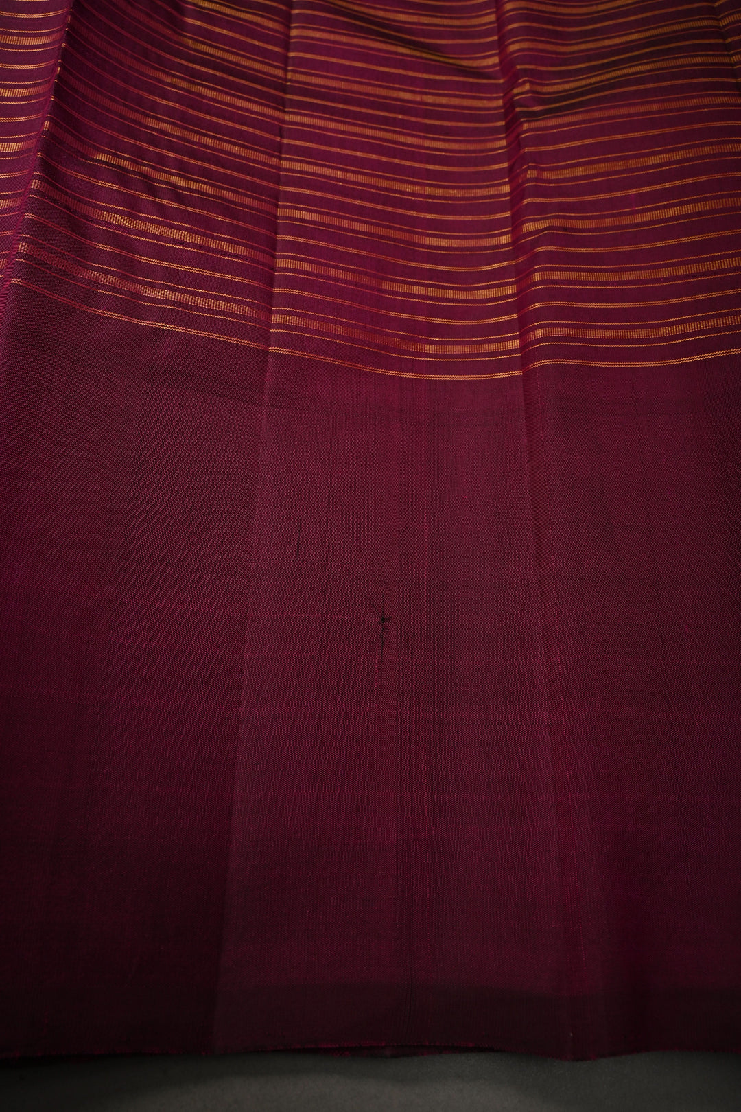 Multicolor Pure Kanjivaram Silk Handloom Saree with Horizontal Stripes and Distinct Twin Peacock Zari Motifs on Plum Border  | SILK MARK CERTIFIED | SHOBITAM