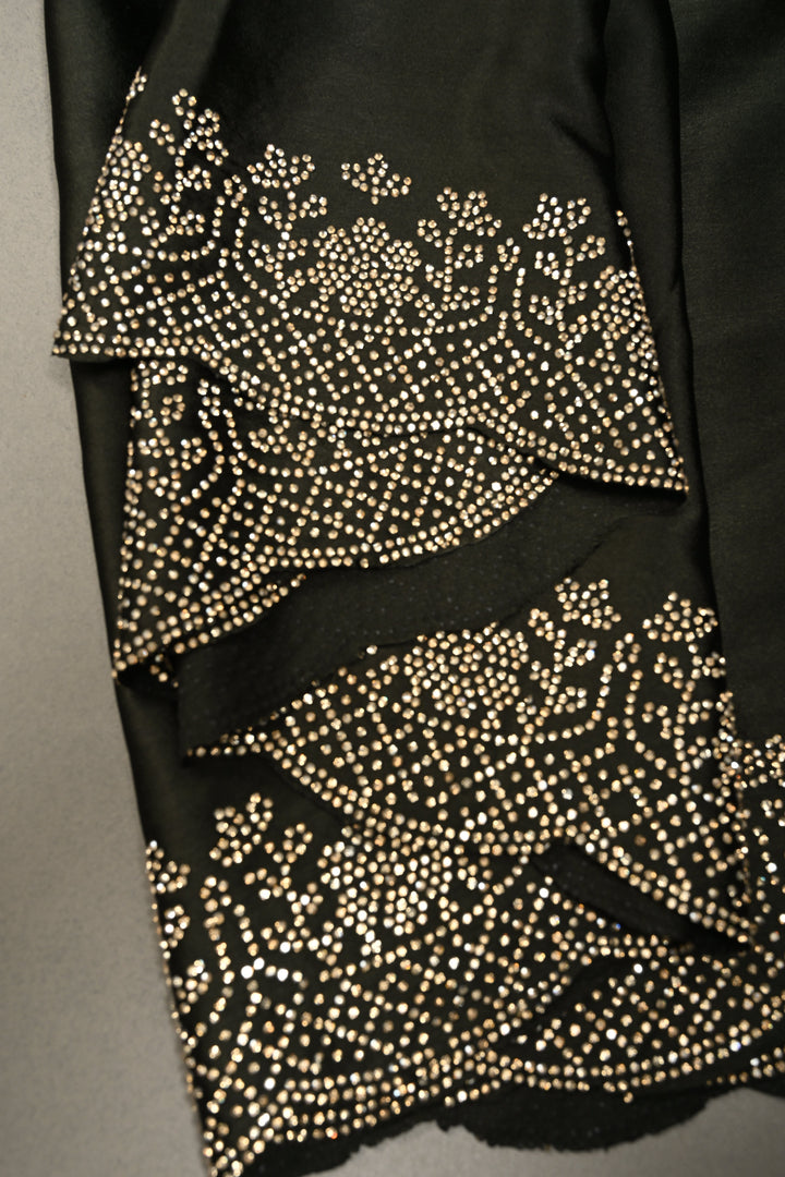 Shades of Green Ombre Satin Georgette Saree with Tone on Tone Powder Stones Work and Scallop Border | SHOBITAM