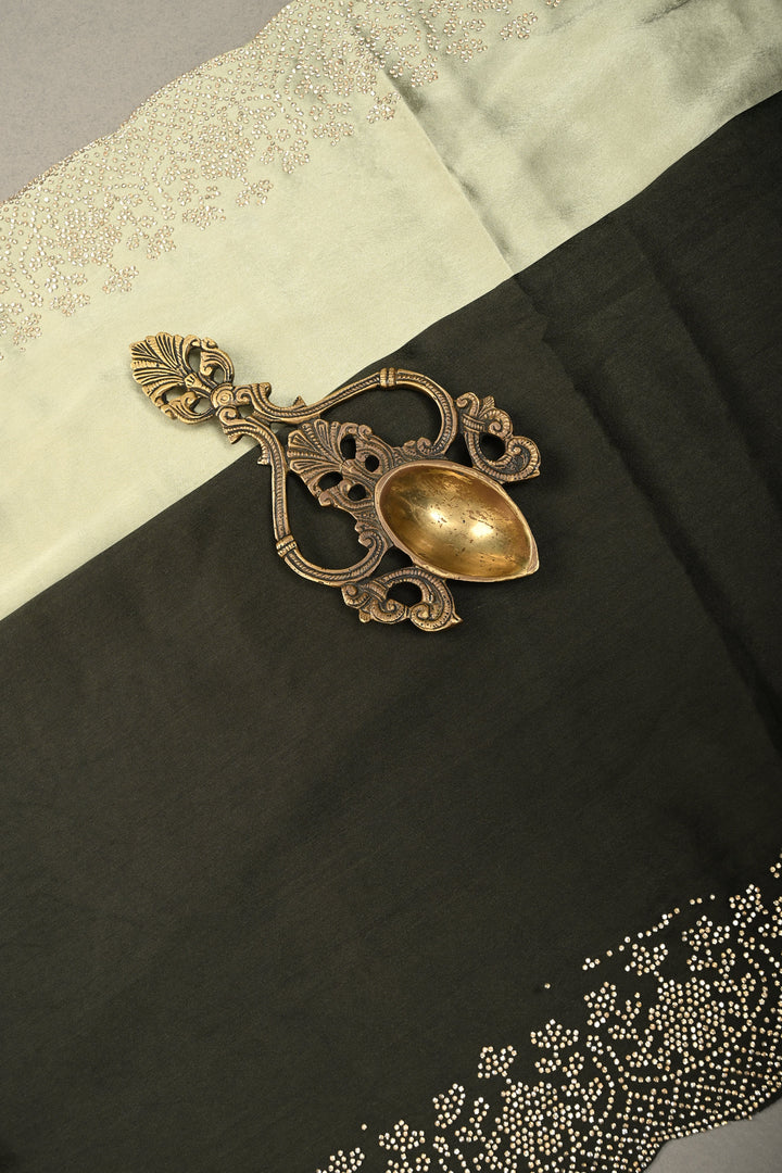 Shades of Green Ombre Satin Georgette Saree with Tone on Tone Powder Stones Work and Scallop Border | SHOBITAM