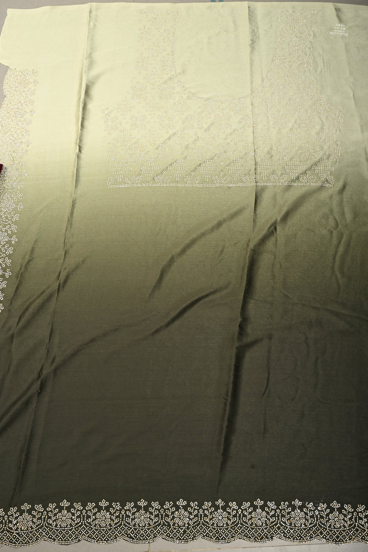 Shades of Green Ombre Satin Georgette Saree with Tone on Tone Powder Stones Work and Scallop Border | SHOBITAM