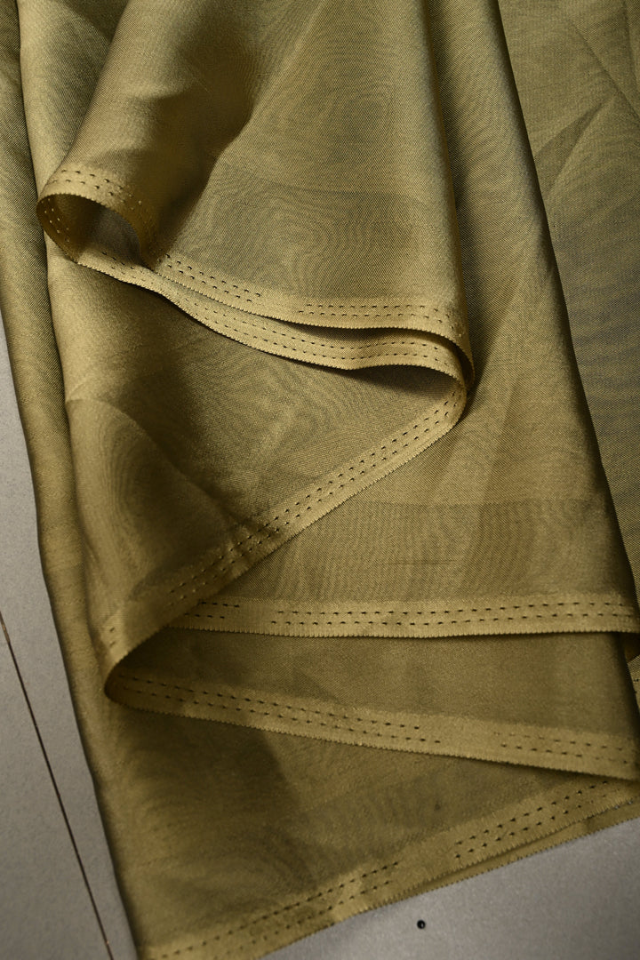 Light Ollive Green Shimmer Georgette Saree with Blooming Floral Hand Painted on Pallu , No Blouse Piece | SHOBITAM