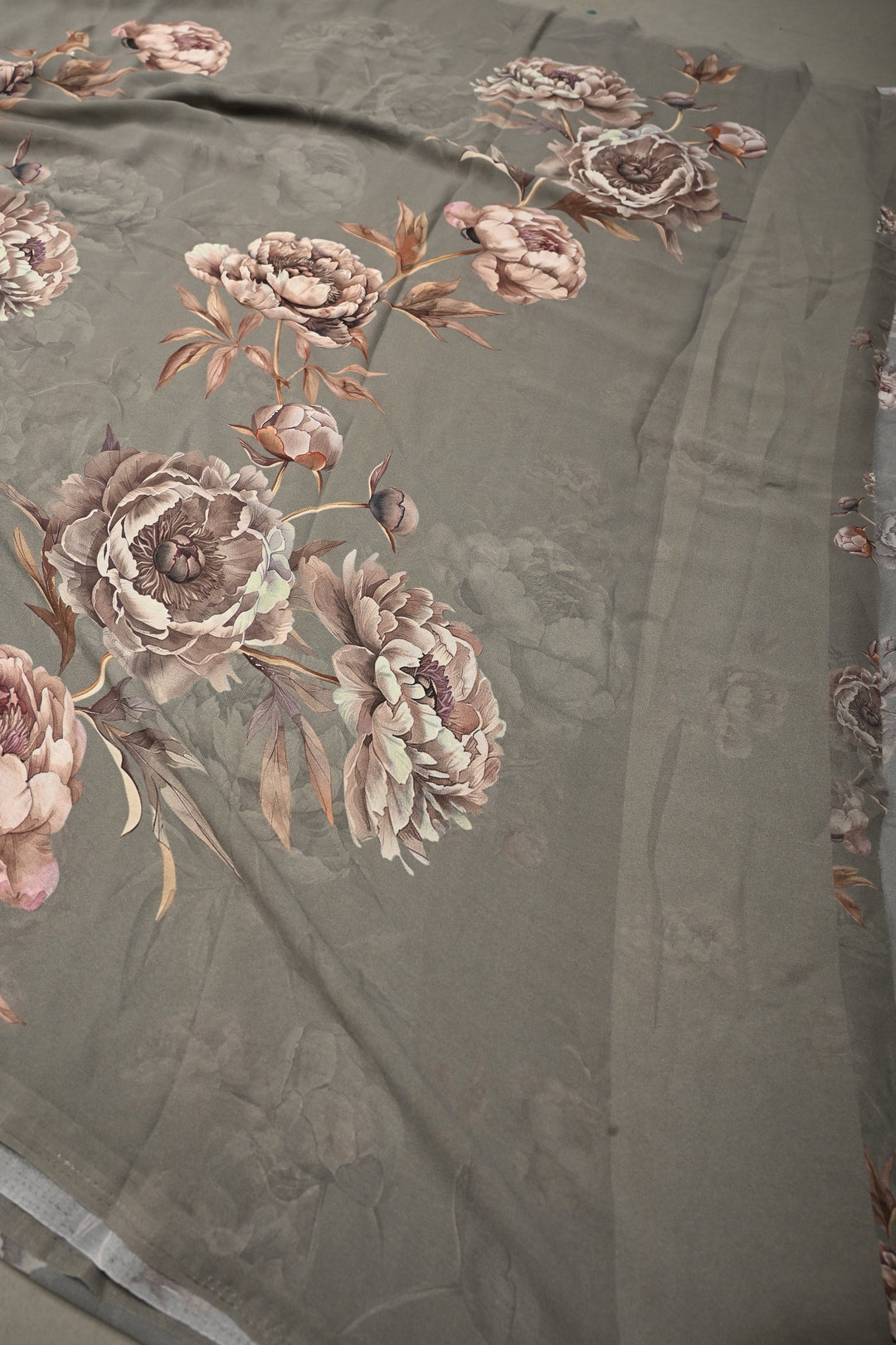 Stone Gray Georgette Saree with Blossom Floral Digital Print