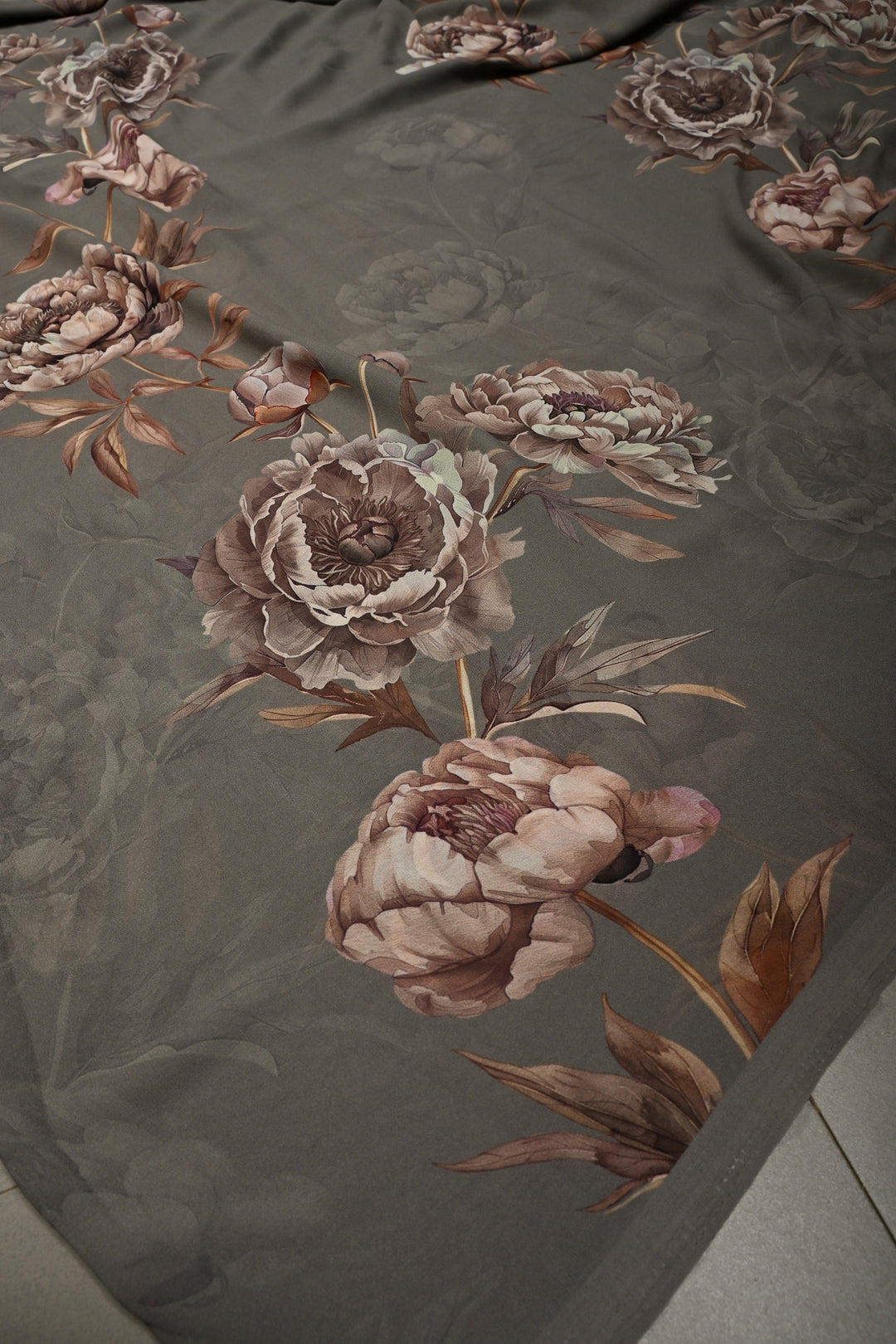Stone Gray Georgette Saree with Blossom Floral Digital Print