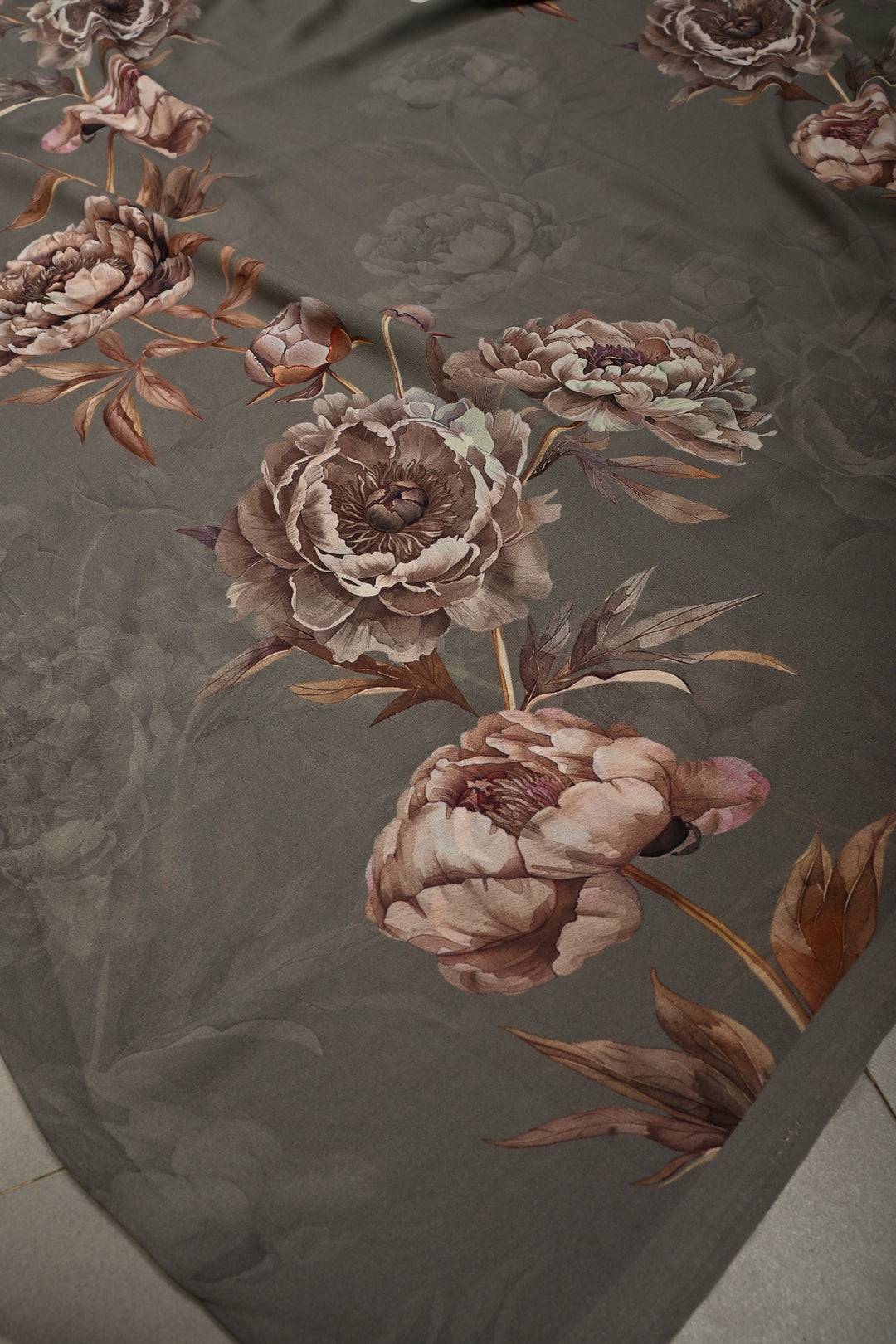 Stone Gray Georgette Saree with Blossom Floral Digital Print