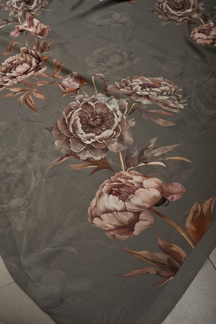 Stone Gray Georgette Saree with Blossom Floral Digital Print