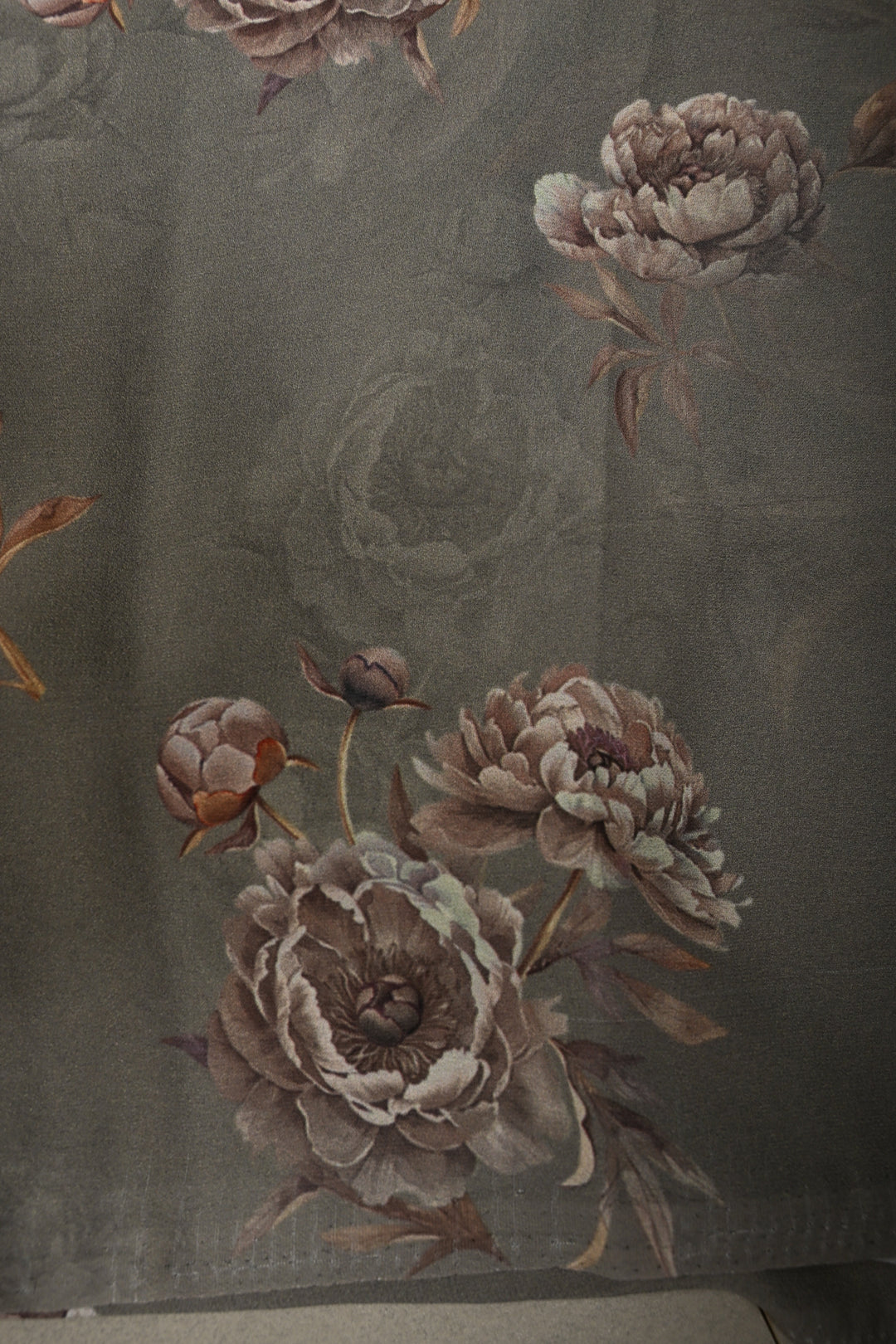 Stone Gray Georgette Saree with Blossom Floral Digital Print