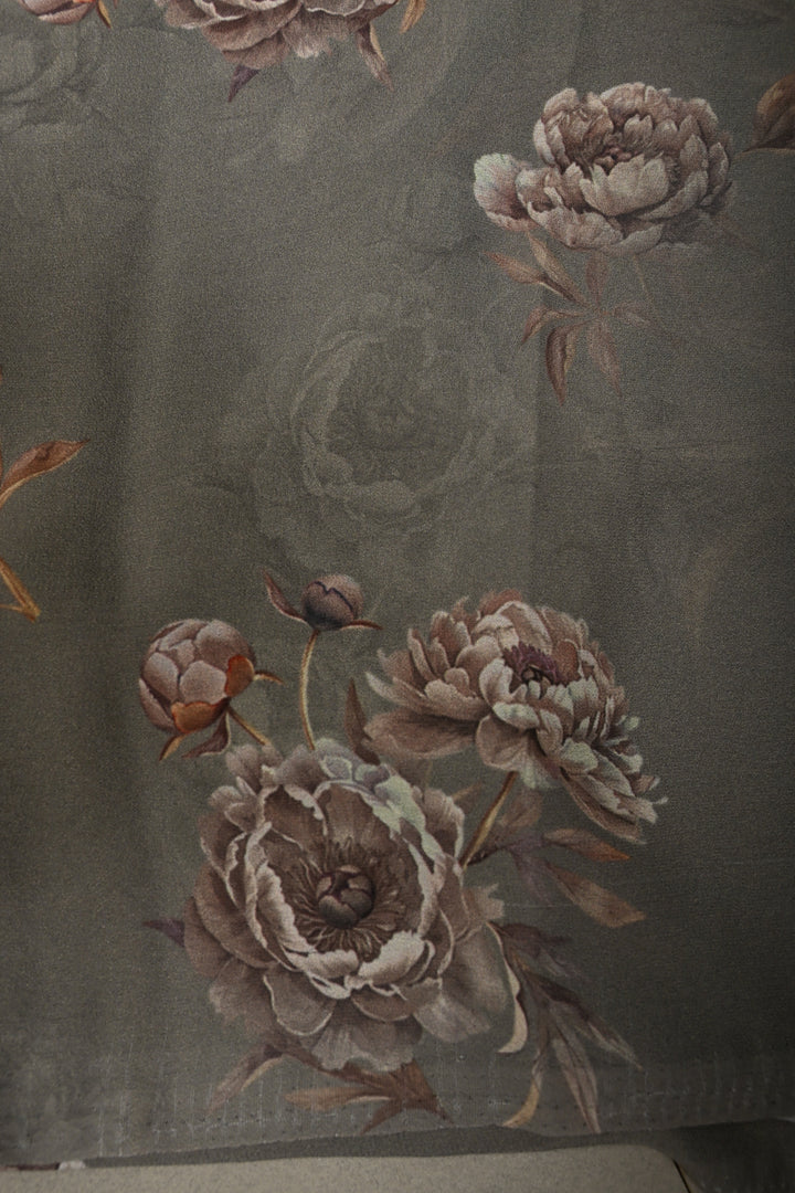 Stone Gray Georgette Saree with Blossom Floral Digital Print