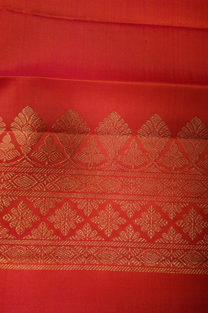 Orange-Pink Dual Tone Borderless Kanjivaram Soft Silk Saree with Two Birds Zari Buttas and Rich Pallu | SILK MARK CERTIFIED | SHOBITAM