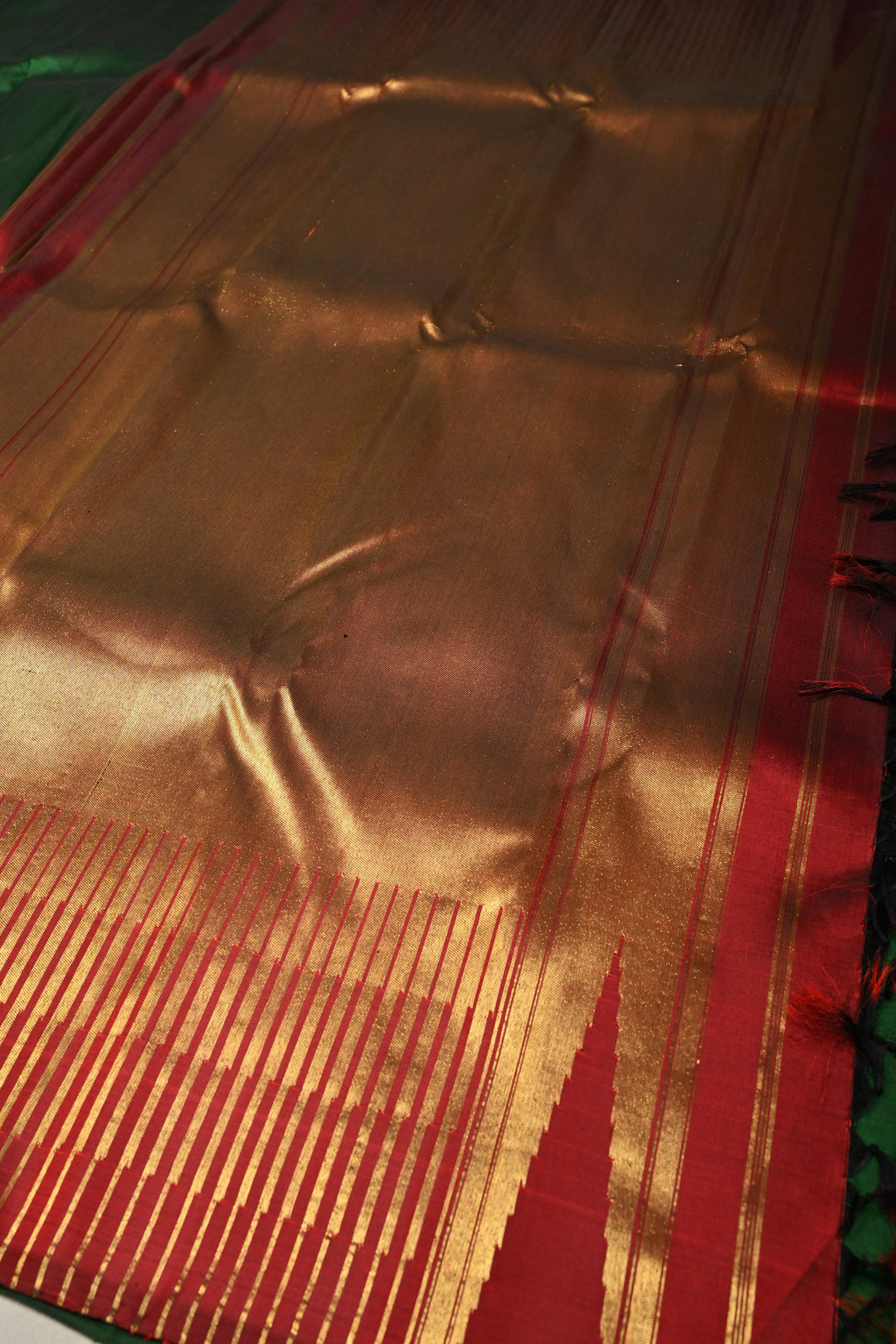 Deep Bottle Green Pure Kanjivaram Silk Saree with Meenakari Temple Zari Border   | SILK MARK CERTIFIED | SHOBITAM