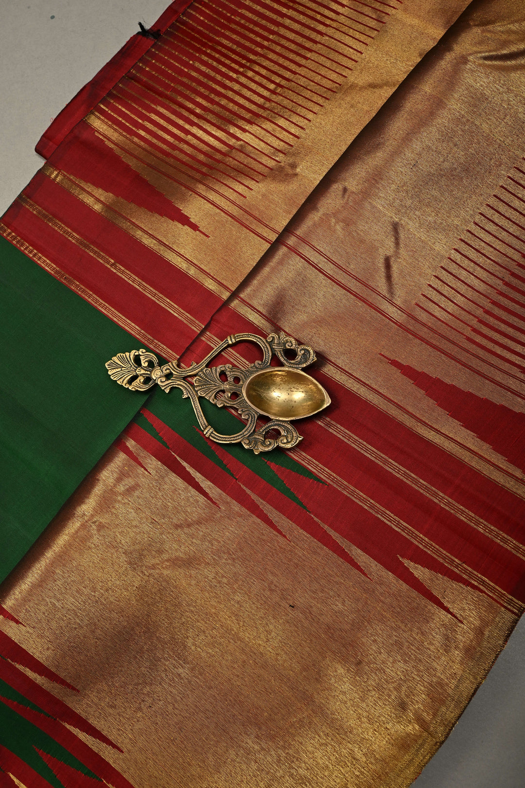 Deep Bottle Green Pure Kanjivaram Silk Saree with Meenakari Temple Zari Border   | SILK MARK CERTIFIED | SHOBITAM