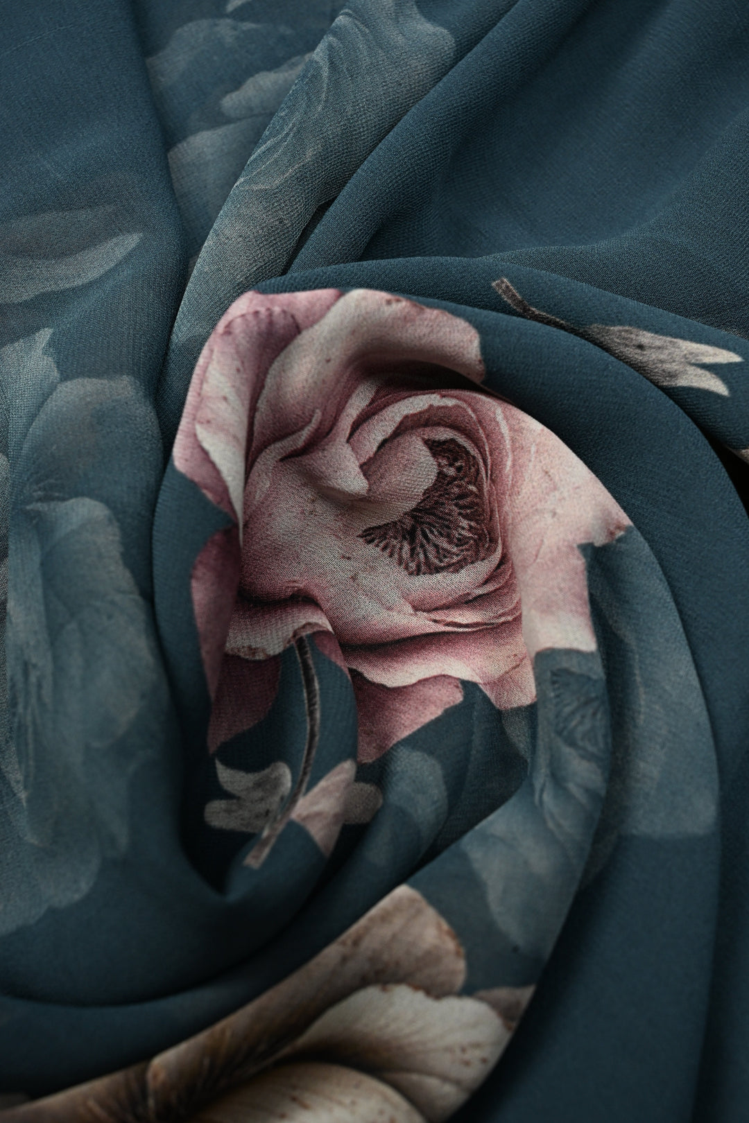 Gray Blue Georgette Saree with Blossom Floral Digital Print