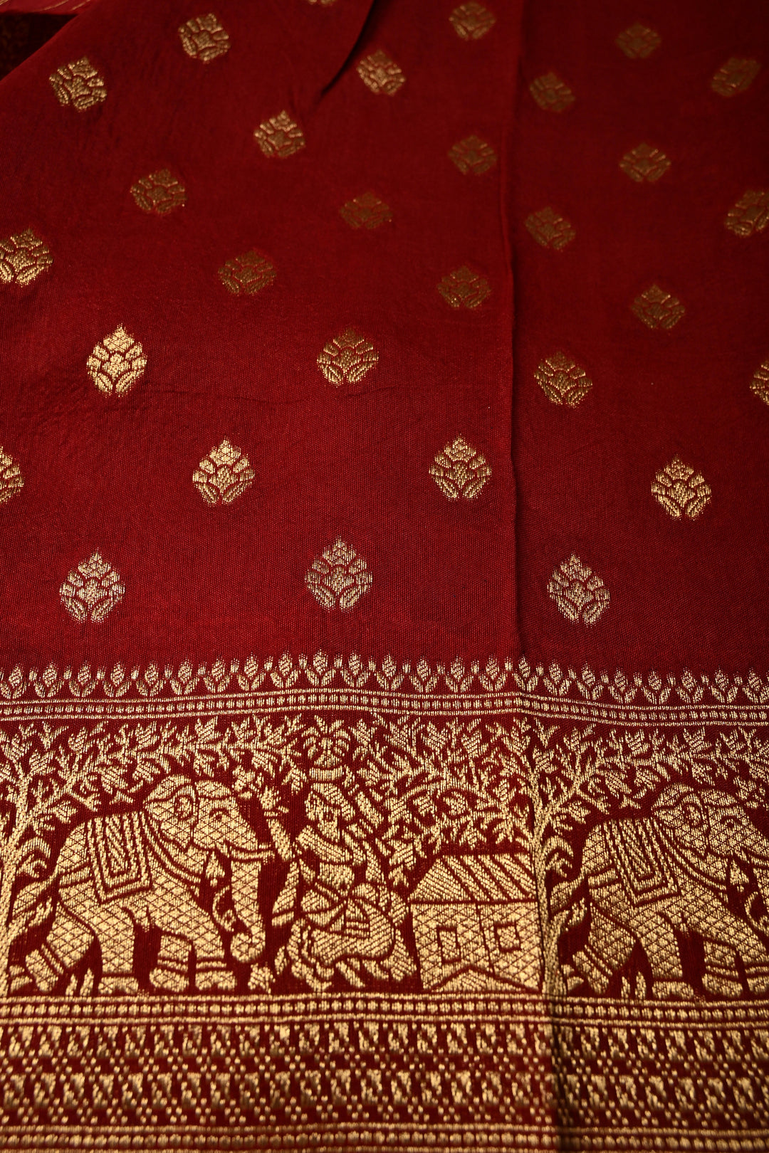 Beige Dola Silk Saree with Hand Block Print and Contrast Fancy Zari Border