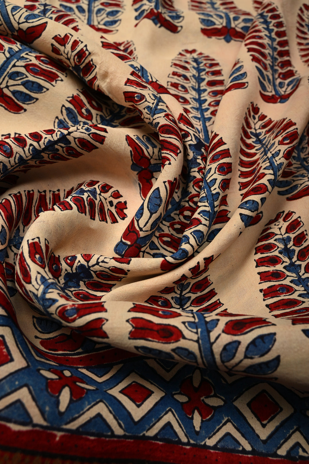 Beige Dola Silk Saree with Hand Block Print and Contrast Fancy Zari Border