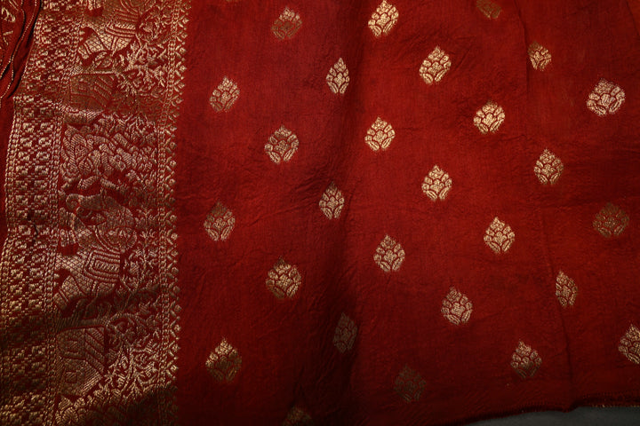 Beige Pichawai Hand Block Print on Dola Silk Saree with Fancy Zari Border and Ajrakh Pallu | SHOBITAM