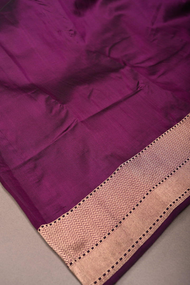 Eggplant Purple Banarasi Katan Silk Saree with Koniya Motifs and Zari Border | SILK MARK CERTIFIED | SHOBITAM