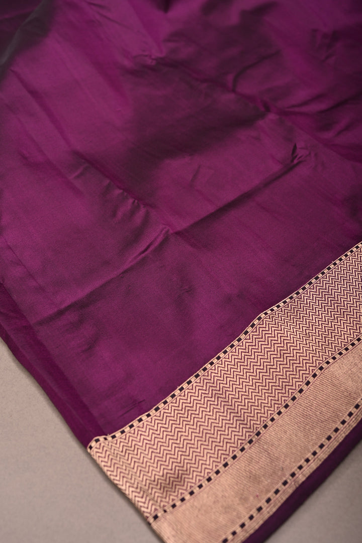 Eggplant Purple Banarasi Katan Silk Saree with Koniya Motifs and Zari Border | SILK MARK CERTIFIED | SHOBITAM