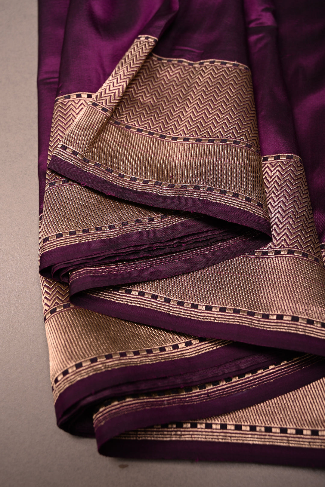 Eggplant Purple Banarasi Katan Silk Saree with Koniya Motifs and Zari Border | SILK MARK CERTIFIED | SHOBITAM