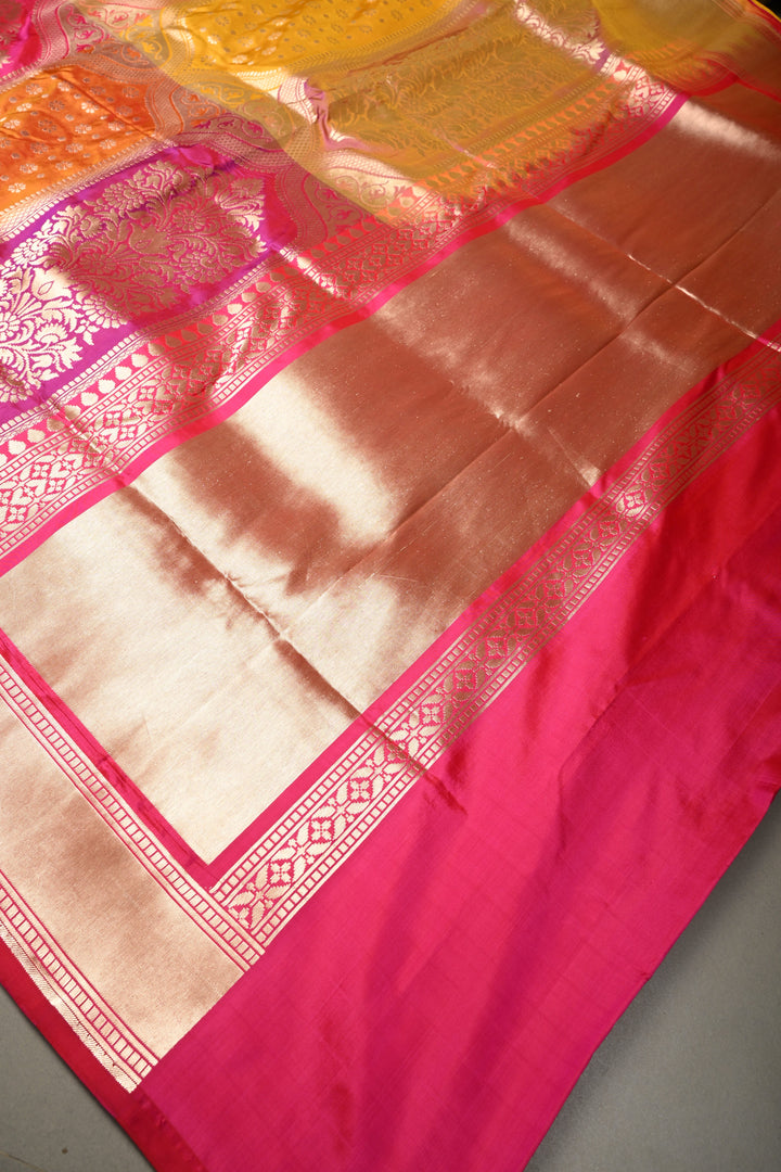 Multicolor Banarasi Katan Silk Saree with Rangkaat Design and Zari Border | SILK MARK CERTIFIED | SHOBITAM