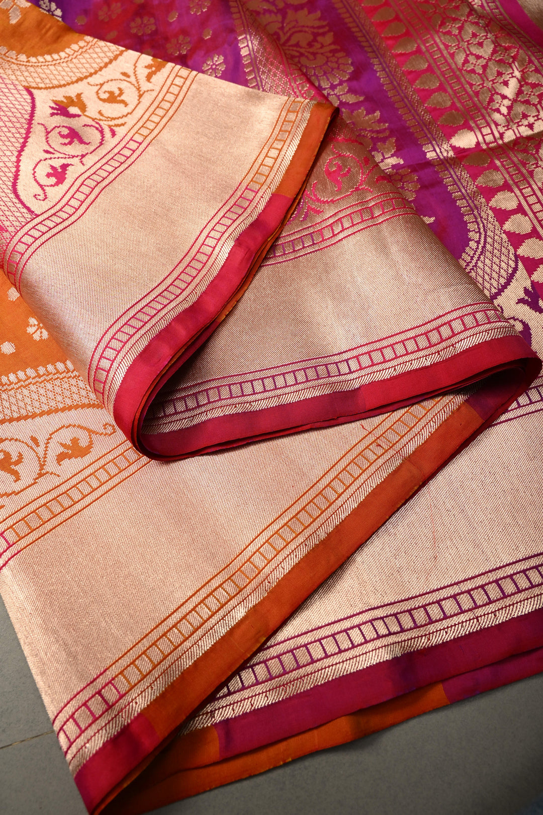 Multicolor Banarasi Katan Silk Saree with Rangkaat Design and Zari Border | SILK MARK CERTIFIED | SHOBITAM