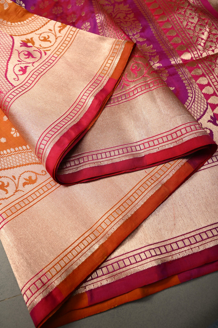 Multicolor Banarasi Katan Silk Saree with Rangkaat Design and Zari Border | SILK MARK CERTIFIED | SHOBITAM