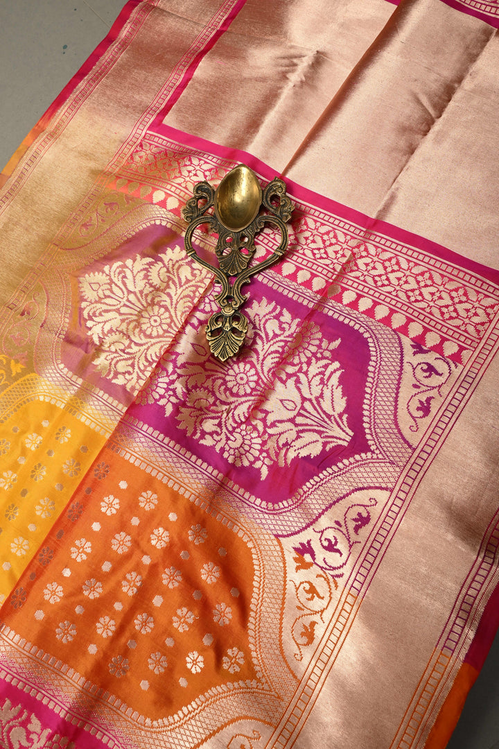 Multicolor Banarasi Katan Silk Saree with Rangkaat Design and Zari Border | SILK MARK CERTIFIED | SHOBITAM