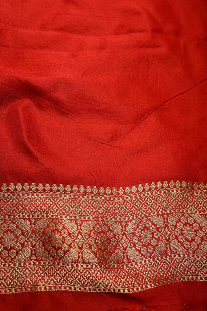 Blood Red Banarasi Katan Silk Saree with Meenakari Floral Brocade Jaal and Zari Border | SILK MARK CERTIFIED | SHOBITAM