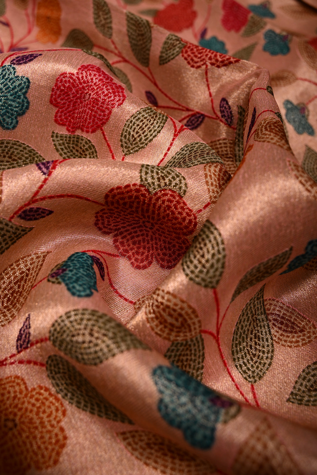 Rose Pink Paithani Style Tissue Semi Silk Saree with Meenakari Moroccan Jaal and Zari Border | SHOBITAM