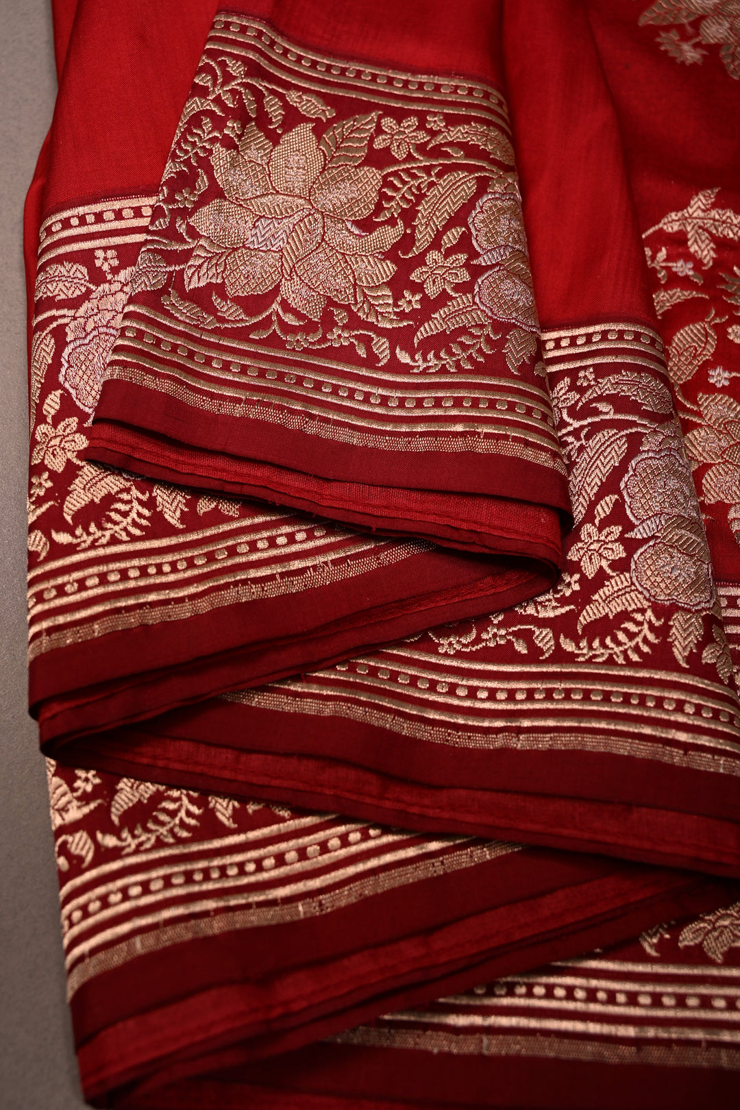 Red Banarasi Katan Silk Saree with Sona Rupa Floral Zari Border | SILK MARK CERTIFIED | SHOBITAM
