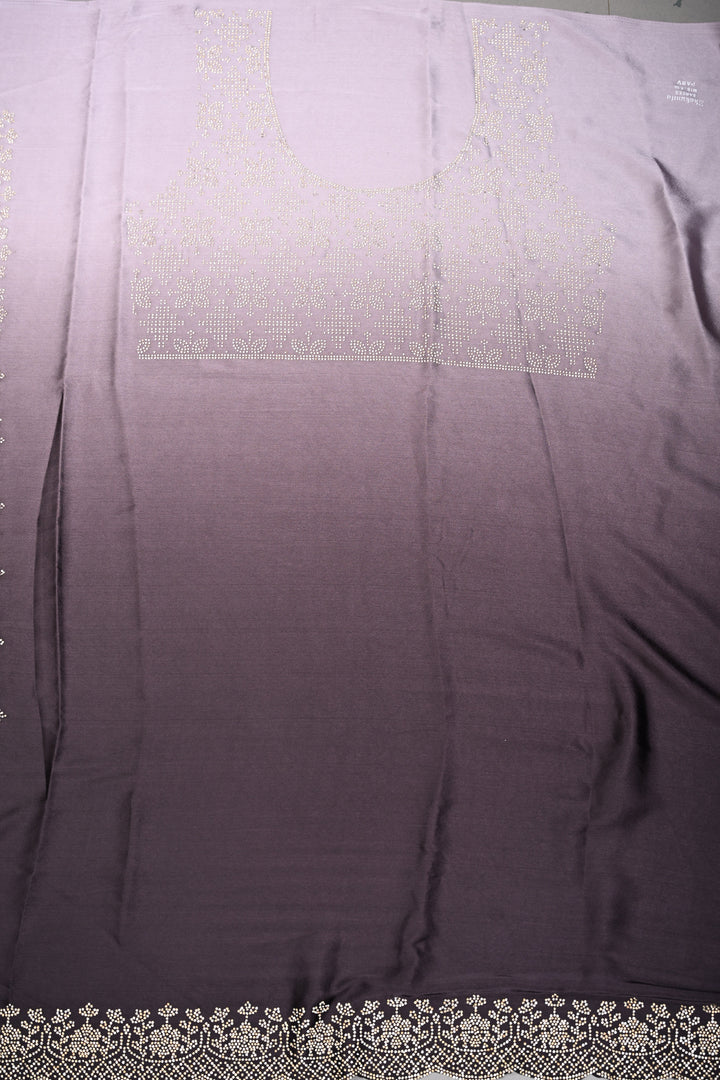 Black-Grey Ombre Satin Georgette Saree with Tone on Tone Powder Stones Work and Scallop Border | SHOBITAM