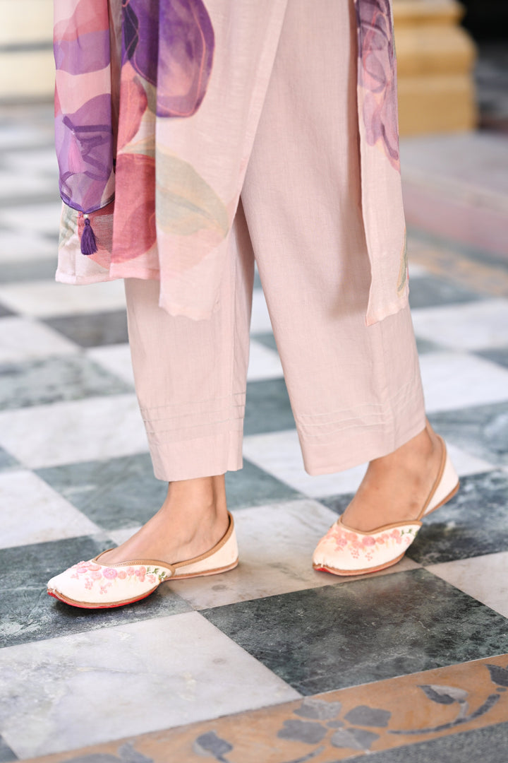 Purple Linen Sooraj Suit Set with Chiffon Dupatta and Tassels -SET OF-3 | SHOBITAM
