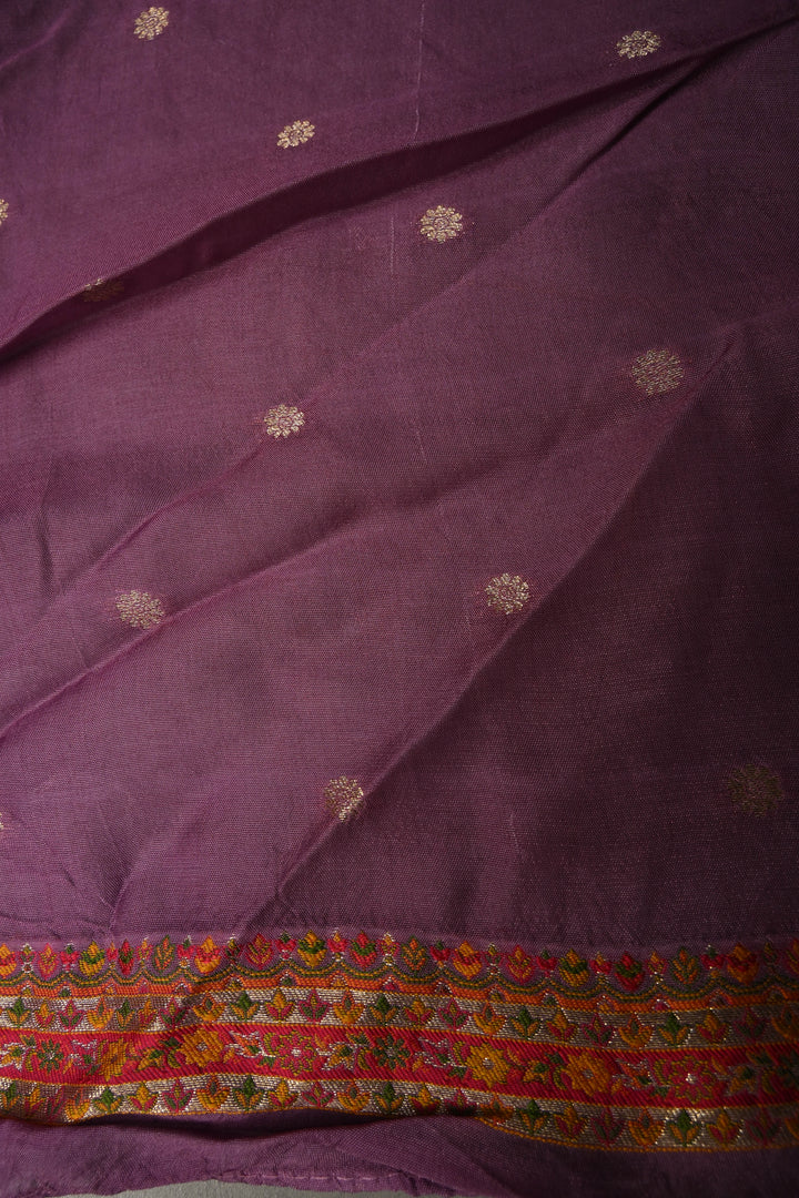 Lavender Viscose Tissue Saree with Procession Meenakari Border and Pallu | SHOBITAM