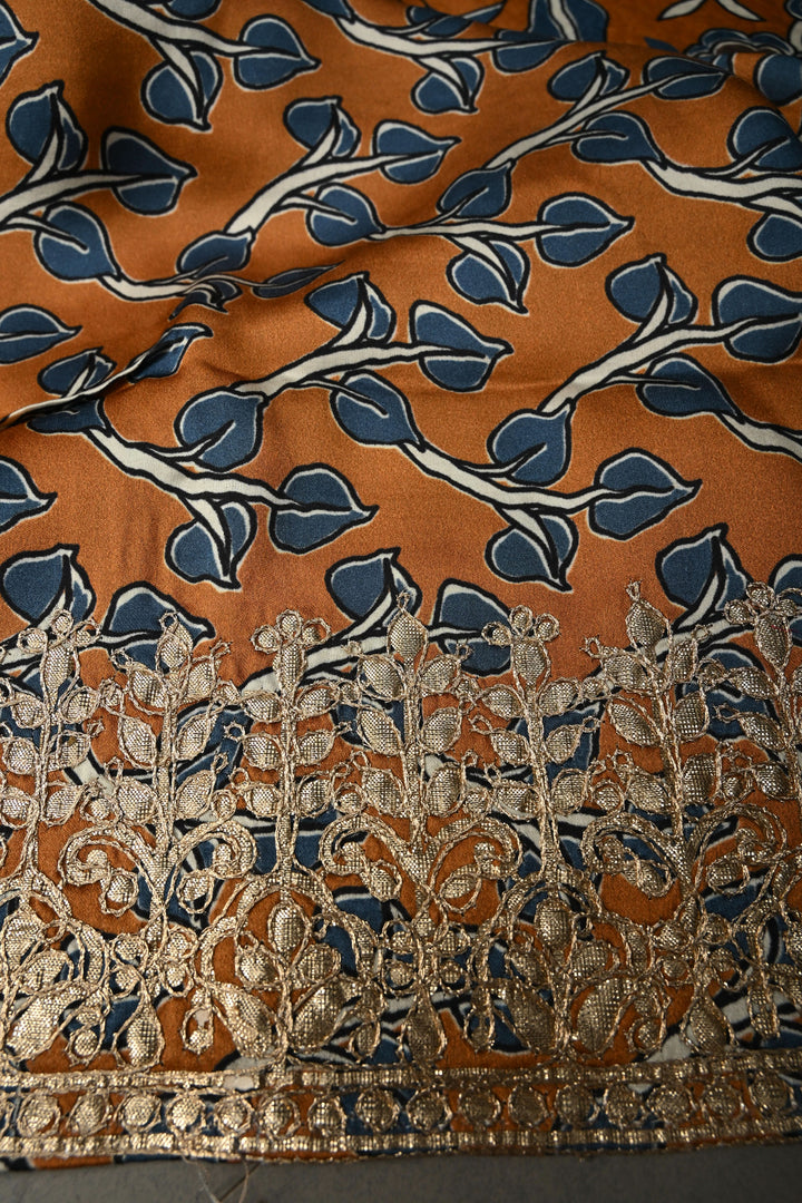Orange  Gajji  Silk Kalamkari Floral Digital print, Gotta Patti Border
