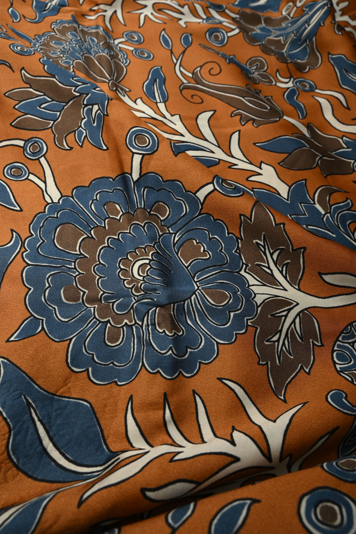 Orange  Gajji  Silk Kalamkari Floral Digital print, Gotta Patti Border