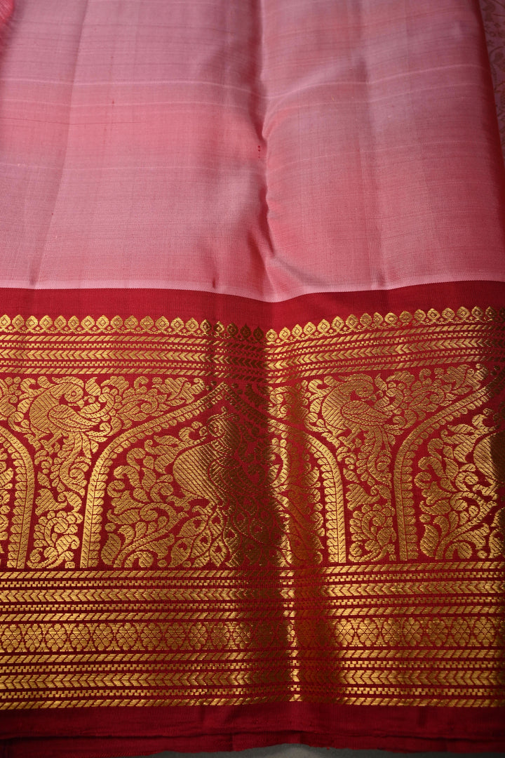 Dusty Pink Gadwal Silk Saree with Vanasingaram Floral Zari Brocade Jaal and Contrast Zari Border | SILK MARK CERTIFIED