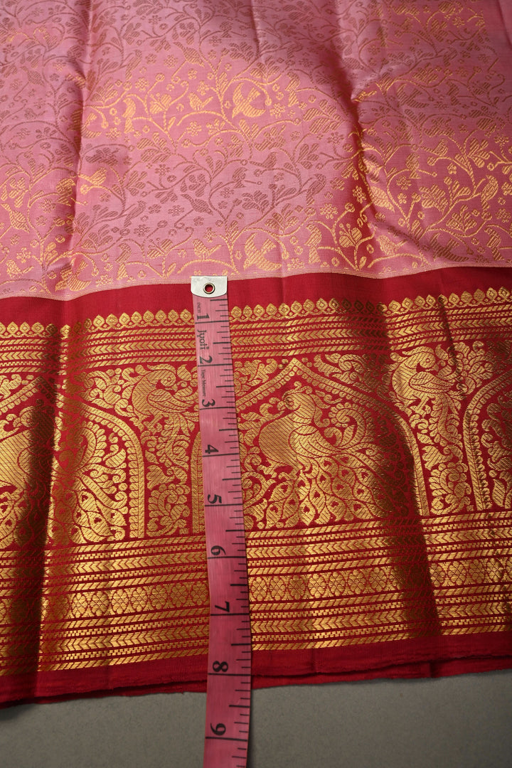 Dusty Pink Gadwal Silk Saree with Vanasingaram Floral Zari Brocade Jaal and Contrast Zari Border | SILK MARK CERTIFIED