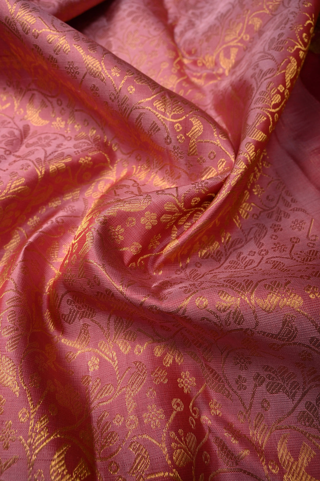 Dusty Pink Gadwal Silk Saree with Vanasingaram Floral Zari Brocade Jaal and Contrast Zari Border | SILK MARK CERTIFIED
