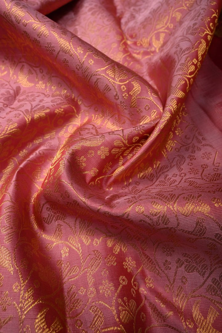 Dusty Pink Gadwal Silk Saree with Vanasingaram Floral Zari Brocade Jaal and Contrast Zari Border | SILK MARK CERTIFIED