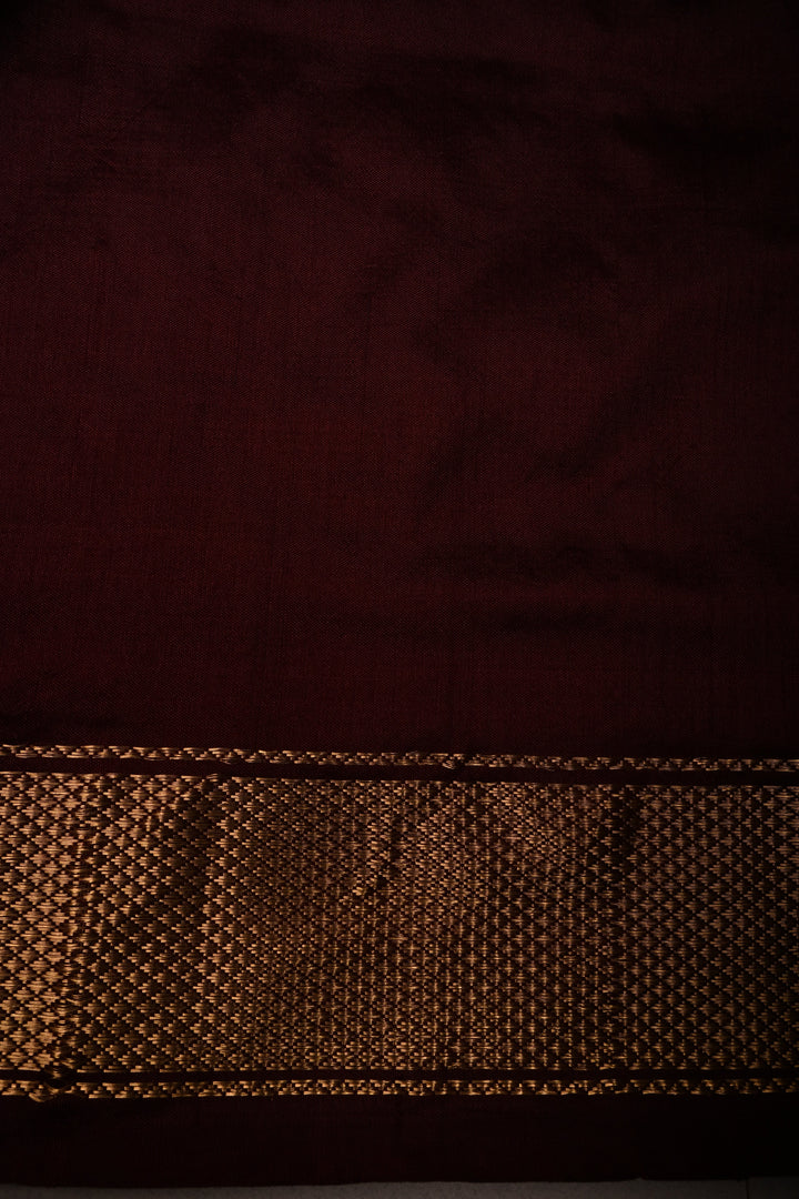 OffWhite Pure Ikkat Handwoven Pure Silk Saree With Contrast Brown Zari Border | SILK MARK CERTIFIED | SHOBITAM