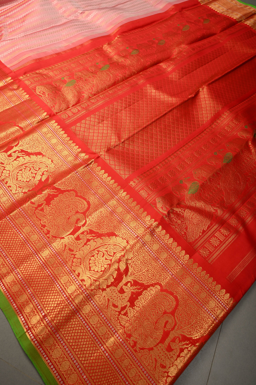 Blush Pink Gadwal Silk Saree Ornate Sona Rupa Zari Stripes and Contrast Wide Zari Border | SILK MARK CERTIFIED | SHOBITAM
