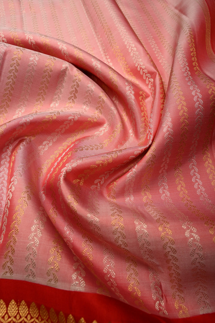 Blush Pink Gadwal Silk Saree Ornate Sona Rupa Zari Stripes and Contrast Wide Zari Border | SILK MARK CERTIFIED | SHOBITAM