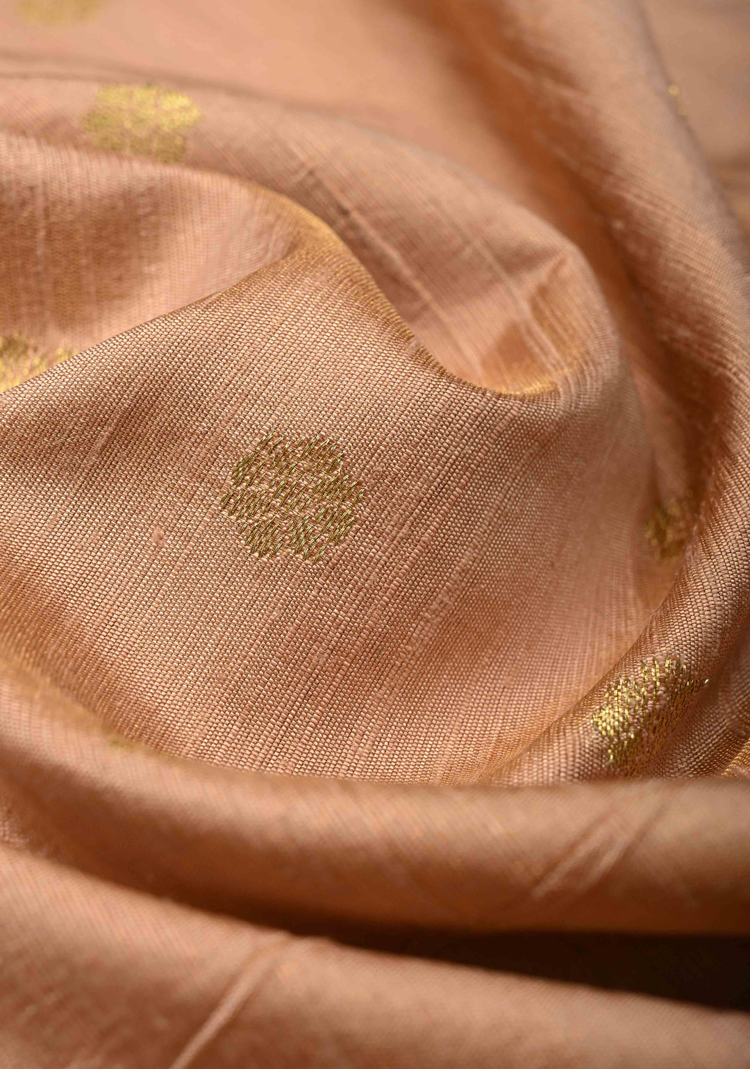 Sandalwood Floral Zari Buttas on Tissue Raw Silk Fusion Saree with Paithani Border and Peacock Motifs on Pallu| SHOBITAM