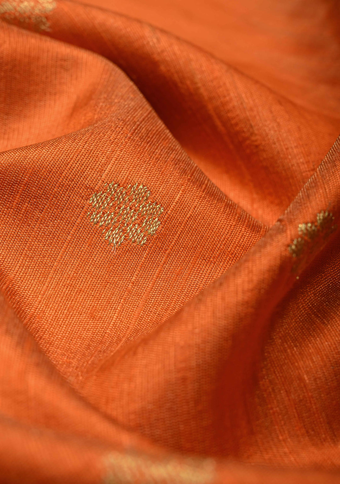 Orange Floral Zari Buttas on Tissue Raw Silk Fusion Saree with Paithani Border and Peacock Motifs on Pallu| SHOBITAM