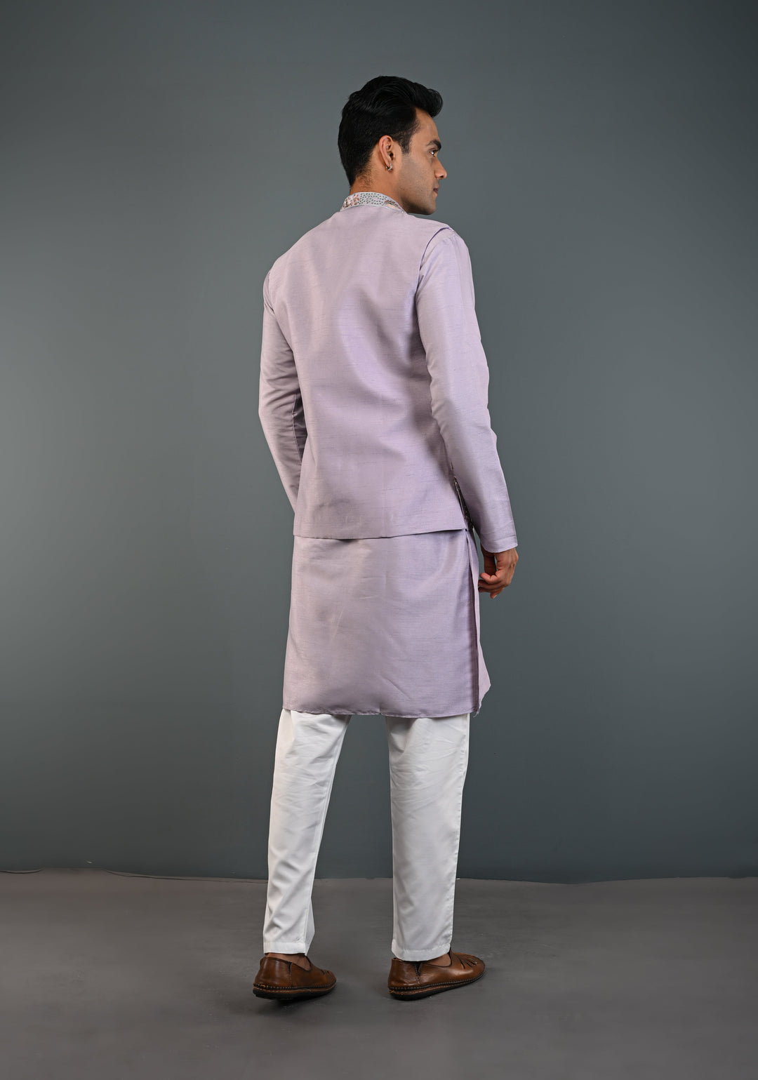 Dusty Lavender Kurta with Floral and Elephant Embroidery Pajama Set for Men | Made to Order