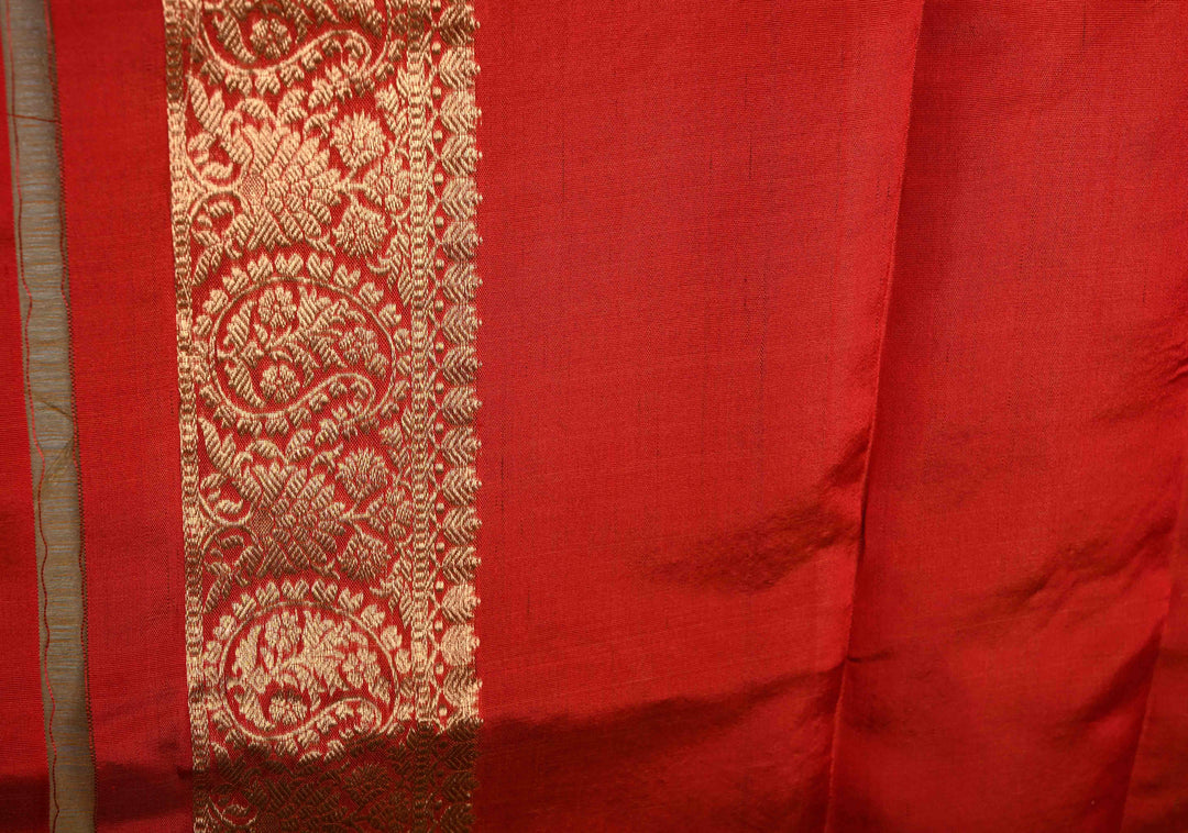 Tan Gold Pure Banarasi Organza Tissue Silk Saree with Floral Zari Buttas and Contrast Zari Border | SILK MARK CERTIFIED | SHOBITAM