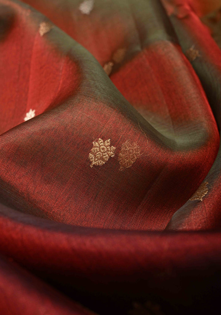 Ombre Borderless Pure Banarasi Organza Tissue Silk Saree with Sona Rupa Floral Zari Buttas  | SILK MARK CERTIFIED | SHOBITAM