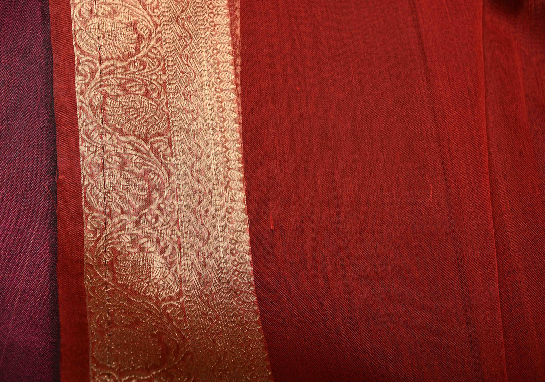 Purple Pure Banarasi Organza Tissue Silk Saree with Floral Zari Buttas and Contrast Zari Border | SILK MARK CERTIFIED | SHOBITAM