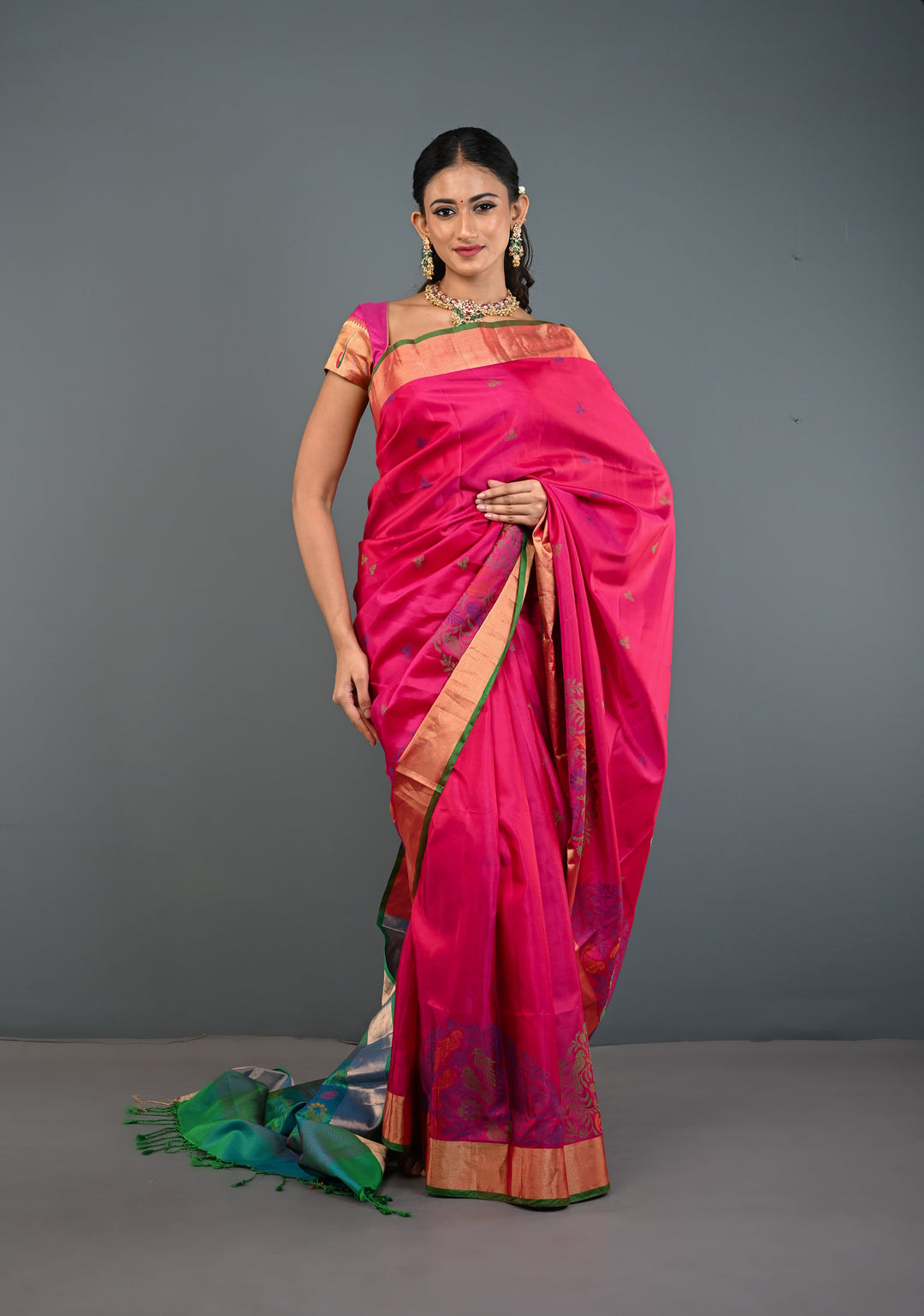Pinkish Red Soft Silk Saree with Resham Weave and Tissue Zari Borders | SILK MARK CERTIFIED