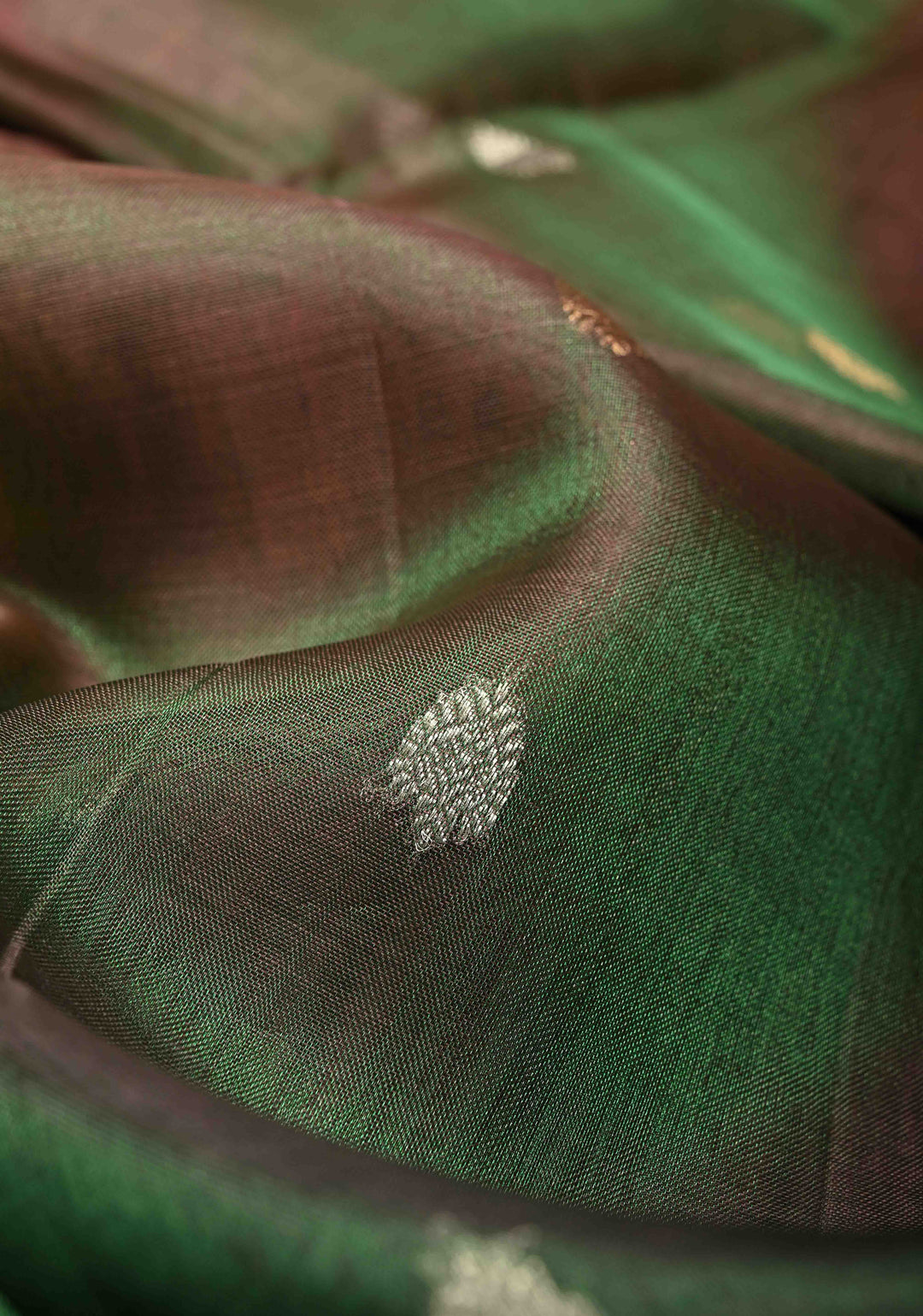 Green Dual tone Pure Banarasi Organza Tissue Silk Saree with Sona Rupa Buttas and Minimal Zari Border | SILK MARK CERTIFIED | SHOBITAM