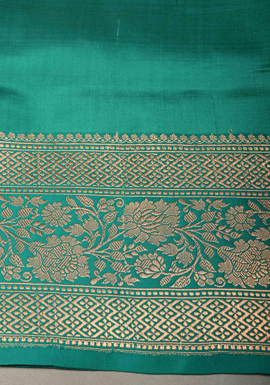Rama Green Pure Banarasi Kora Silk Saree with Floral Zari Buttas and Zari Border | SILK MARK CERTIFIED | SHOBITAM