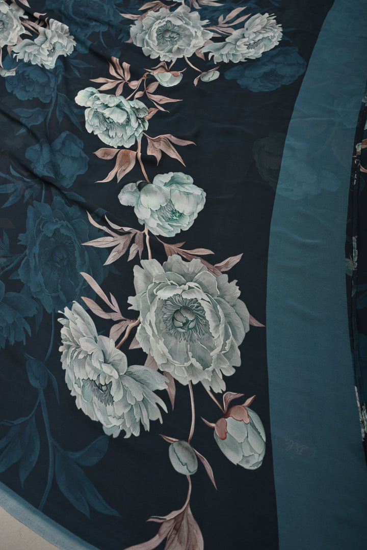 Midnight  Georgette Saree with Blossom Floral Digital Print | SHOBITAM
